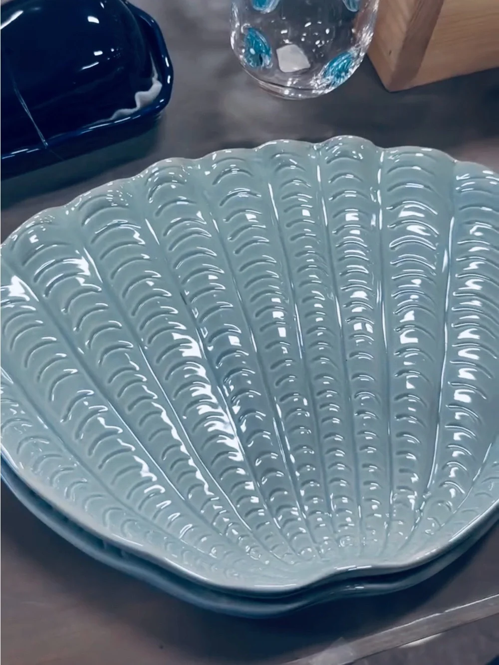 NEW Shell Figural Serving Platter Large in Iridescent Blue 🪸🌊🧜‍♀️🏖️✨